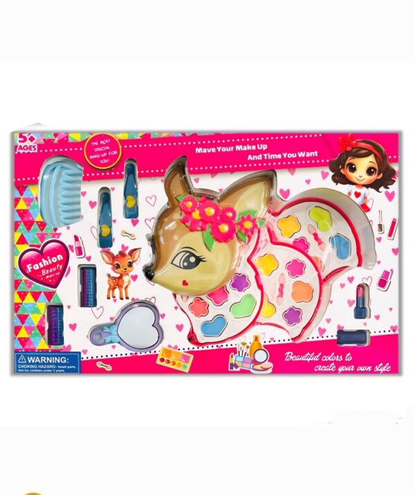 ست لوازم آرایش کودکانه طرح آهو Lean Toys Jelonek با سایه‌های چشم، رژ لب، آینه و شانه