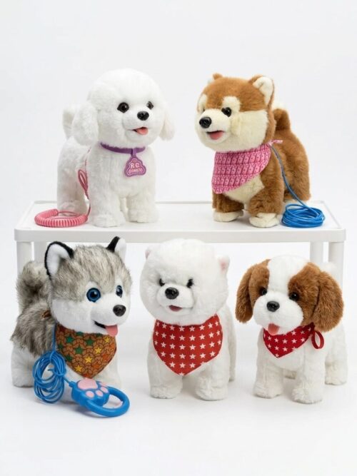 Plush Musical Dog Toys Collection پنج عروسک سگ پولیشی موزیکال در مدلهای هاسکی، سنت برنارد، پودل و سگ سفید با دستمال گردن رنگی، مناسب هدیه، دکور و کلکسیون.