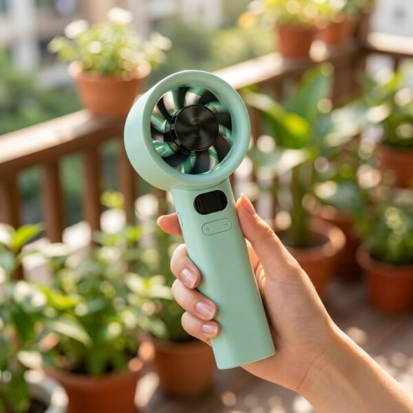 M11 Handheld Fan Usage استفاده از پنکه دستی M11 در محیط بیرون برای خنککنندگی